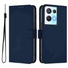 For OPPO Reno8 Pro 5G Skin Feel Solid Color Leather Phone Case with Lanyard(Navy Blue) - 2
