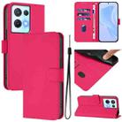 For OPPO Reno8 Pro 5G Skin Feel Solid Color Leather Phone Case with Lanyard(Rose Red) - 1