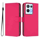 For OPPO Reno8 Pro 5G Skin Feel Solid Color Leather Phone Case with Lanyard(Rose Red) - 2