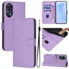 For OPPO Reno8 T 4G Skin Feel Solid Color Leather Phone Case with Lanyard(Lavender Purple) - 1