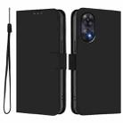 For OPPO Reno8 T 4G Skin Feel Solid Color Leather Phone Case with Lanyard(Black) - 2