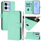 For OPPO Reno9 5G / Reno9 Pro 5G Skin Feel Solid Color Leather Phone Case with Lanyard(Mint Green) - 1