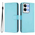 For OPPO Reno9 5G / Reno9 Pro 5G Skin Feel Solid Color Leather Phone Case with Lanyard(Sky Blue) - 2