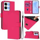 For OPPO Reno9 5G / Reno9 Pro 5G Skin Feel Solid Color Leather Phone Case with Lanyard(Rose Red) - 1