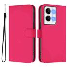 For OPPO Reno9 5G / Reno9 Pro 5G Skin Feel Solid Color Leather Phone Case with Lanyard(Rose Red) - 2