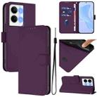 For OPPO Reno9 5G / Reno9 Pro 5G Skin Feel Solid Color Leather Phone Case with Lanyard(Violet) - 1