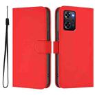 For OPPO Reno9 A Skin Feel Solid Color Leather Phone Case with Lanyard(Red) - 2