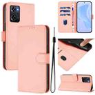 For OPPO Reno9 A Skin Feel Solid Color Leather Phone Case with Lanyard(Pink) - 1