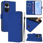 For OPPO Reno10 Global Skin Feel Solid Color Leather Phone Case with Lanyard(Dark Blue) - 1