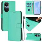 For OPPO Reno10 Global Skin Feel Solid Color Leather Phone Case with Lanyard(Green) - 1