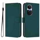 For OPPO Reno10 Global Skin Feel Solid Color Leather Phone Case with Lanyard(Dark Green) - 2