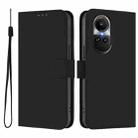 For OPPO Reno10 Global Skin Feel Solid Color Leather Phone Case with Lanyard(Black) - 2