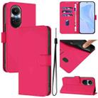 For OPPO Reno10 Global Skin Feel Solid Color Leather Phone Case with Lanyard(Rose Red) - 1