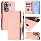 For OPPO Reno11 5G Global Skin Feel Solid Color Leather Phone Case with Lanyard(Pink) - 1