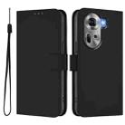 For OPPO Reno11 5G Global Skin Feel Solid Color Leather Phone Case with Lanyard(Black) - 2