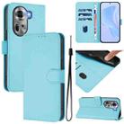 For OPPO Reno11 5G Global Skin Feel Solid Color Leather Phone Case with Lanyard(Sky Blue) - 1