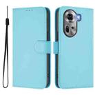 For OPPO Reno11 5G Global Skin Feel Solid Color Leather Phone Case with Lanyard(Sky Blue) - 2