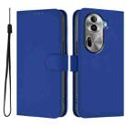 For OPPO Reno11 Pro 5G Global Skin Feel Solid Color Leather Phone Case with Lanyard(Dark Blue) - 2