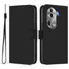 For OPPO Reno11 Pro 5G Global Skin Feel Solid Color Leather Phone Case with Lanyard(Black) - 2