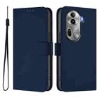 For OPPO Reno11 Pro 5G Global Skin Feel Solid Color Leather Phone Case with Lanyard(Navy Blue) - 2