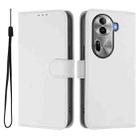 For OPPO Reno11 Pro 5G Global Skin Feel Solid Color Leather Phone Case with Lanyard(White) - 2