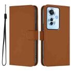 For OPPO Reno11 F 5G Global Skin Feel Solid Color Leather Phone Case with Lanyard(Brown) - 2