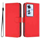 For OPPO Reno11 F 5G Global Skin Feel Solid Color Leather Phone Case with Lanyard(Red) - 2