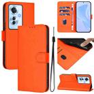 For OPPO Reno11 F 5G Global Skin Feel Solid Color Leather Phone Case with Lanyard(Orange) - 1