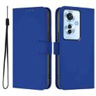 For OPPO Reno11 F 5G Global Skin Feel Solid Color Leather Phone Case with Lanyard(Dark Blue) - 2