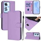 For OPPO Reno11 F 5G Global Skin Feel Solid Color Leather Phone Case with Lanyard(Lavender Purple) - 1