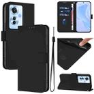 For OPPO Reno11 F 5G Global Skin Feel Solid Color Leather Phone Case with Lanyard(Black) - 1