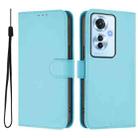 For OPPO Reno11 F 5G Global Skin Feel Solid Color Leather Phone Case with Lanyard(Sky Blue) - 2