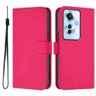 For OPPO Reno11 F 5G Global Skin Feel Solid Color Leather Phone Case with Lanyard(Rose Red) - 2