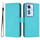 For OPPO Reno11 F 5G Global Skin Feel Solid Color Leather Phone Case with Lanyard(Lake Blue) - 2