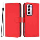 For OPPO Reno12 5G Global Skin Feel Solid Color Leather Phone Case with Lanyard(Red) - 2