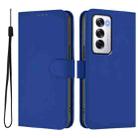 For OPPO Reno12 5G Global Skin Feel Solid Color Leather Phone Case with Lanyard(Dark Blue) - 2