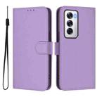 For OPPO Reno12 5G Global Skin Feel Solid Color Leather Phone Case with Lanyard(Lavender Purple) - 2