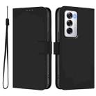 For OPPO Reno12 5G Global Skin Feel Solid Color Leather Phone Case with Lanyard(Black) - 2