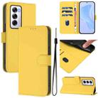 For OPPO Reno12 5G Global Skin Feel Solid Color Leather Phone Case with Lanyard(Lemon Yellow) - 1