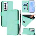 For OPPO Reno12 5G Global Skin Feel Solid Color Leather Phone Case with Lanyard(Mint Green) - 1