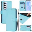 For OPPO Reno12 5G Global Skin Feel Solid Color Leather Phone Case with Lanyard(Sky Blue) - 1