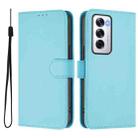 For OPPO Reno12 5G Global Skin Feel Solid Color Leather Phone Case with Lanyard(Sky Blue) - 2