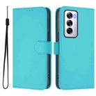 For OPPO Reno12 5G Global Skin Feel Solid Color Leather Phone Case with Lanyard(Lake Blue) - 2