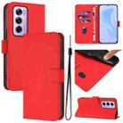 For OPPO Reno12 Pro 5G Global Skin Feel Solid Color Leather Phone Case with Lanyard(Red) - 1