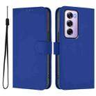 For OPPO Reno12 Pro 5G Global Skin Feel Solid Color Leather Phone Case with Lanyard(Dark Blue) - 2