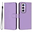 For OPPO Reno12 Pro 5G Global Skin Feel Solid Color Leather Phone Case with Lanyard(Lavender Purple) - 2