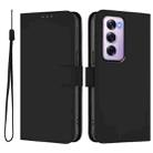 For OPPO Reno12 Pro 5G Global Skin Feel Solid Color Leather Phone Case with Lanyard(Black) - 2