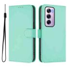 For OPPO Reno12 Pro 5G Global Skin Feel Solid Color Leather Phone Case with Lanyard(Mint Green) - 2