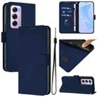For OPPO Reno12 Pro 5G Global Skin Feel Solid Color Leather Phone Case with Lanyard(Navy Blue) - 1