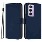 For OPPO Reno12 Pro 5G Global Skin Feel Solid Color Leather Phone Case with Lanyard(Navy Blue) - 2